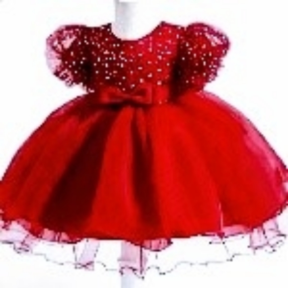 Red Puff Sleeve Dress with Bow - Picture 3 of 3
